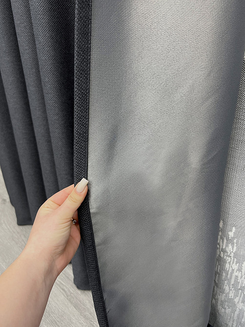 Комплект штор VR-Textil Льон Мішковина 150х270 2шт і Тюль 500х270 1161ш-1675т Графітовий з білим 71-164/4 Київ - фото 5