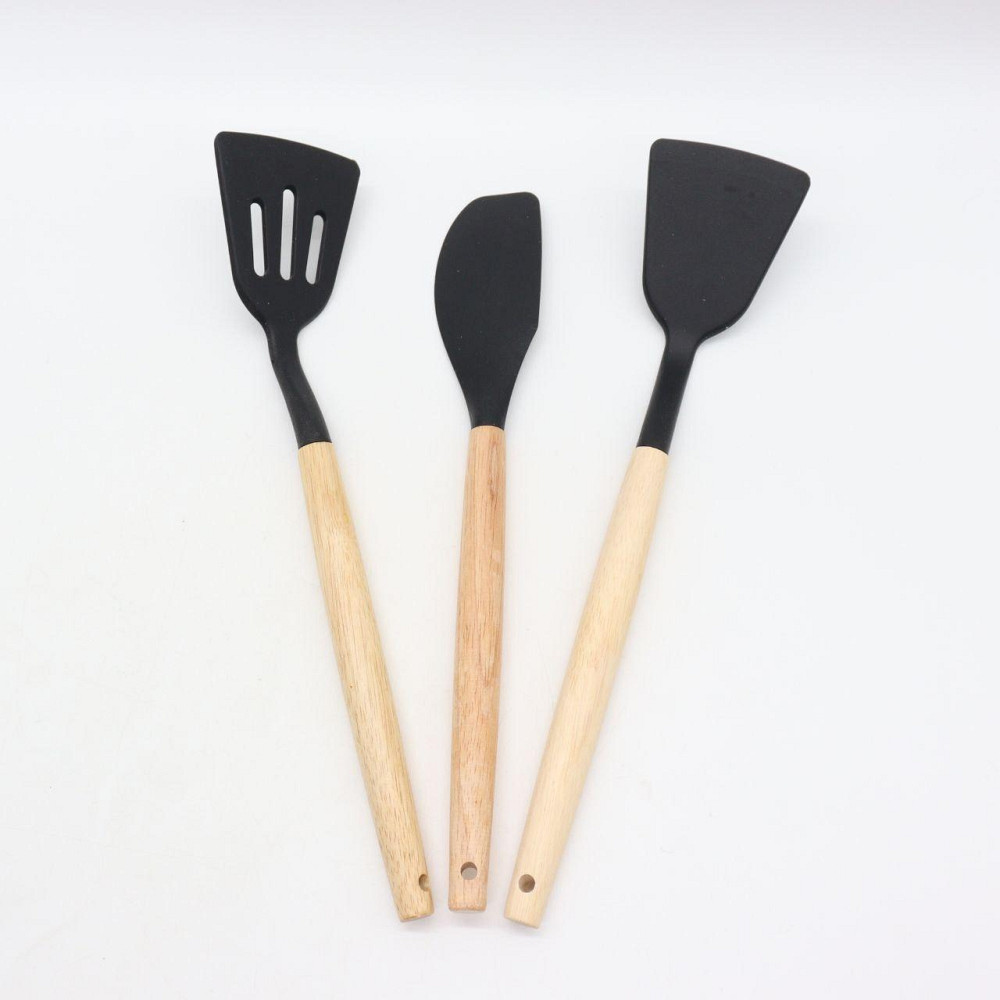 Набор кухонных принадлежностей 12 предметов, Kitchen Set, из силикона + подставка, Черный / Кухонный комплект Киев - изображение 9