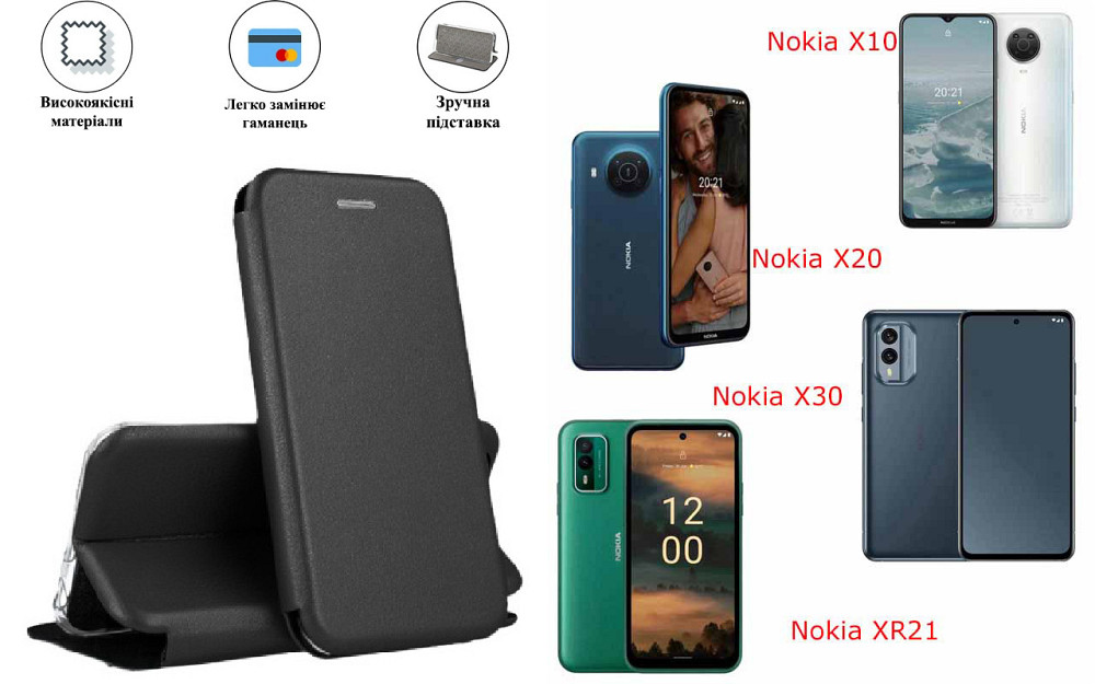 Чохол-книжка з силіконом для Nokia X30, Nokia XR21, чорний Київ - фото 1