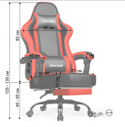 Компьютерное кресло с нагрузкам до 300 кг для геймера с подставкой для ног и регулировкой спинки Bonro Racing B-059 красное Мостиска