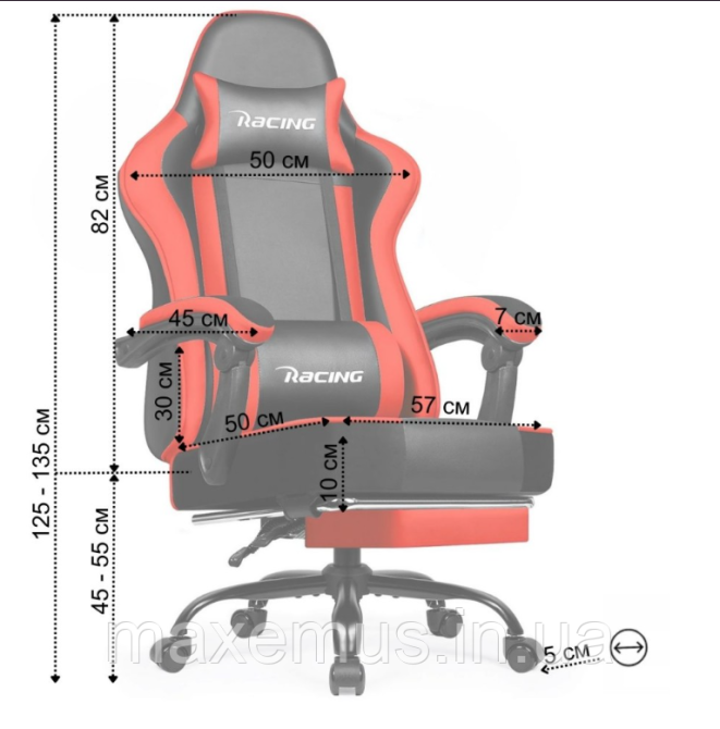 Компьютерное кресло с нагрузкам до 300 кг для геймера с подставкой для ног и регулировкой спинки Bonro Racing B-059 красное Мостиска - изображение 2
