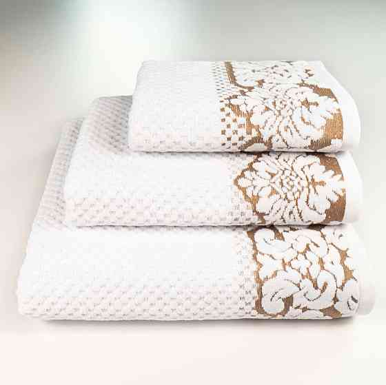 Комплект махровых полотенец 3шт 40x70см, 50x90см, 70x140см Damask Премиум качества Жаккардовое с велюром (Белый) Сумы