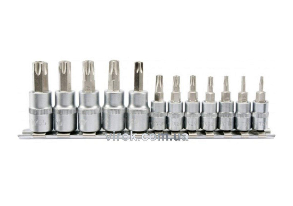 Головки торцеві з насадками YATO : "TORX TEMPERPROOF", квадрат 1/4, 3/8". Набір 12 шт. [10/40] Одеса - фото 1