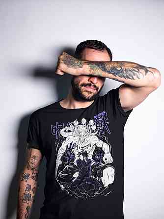 Футболка з аніме принтом Магічна битва оверсайз (S/M/L) Чорний AnimeJ0426 Дніпро