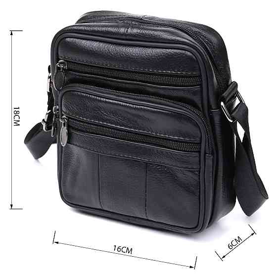 Кожаная небольшая мужская сумка Vintage 20370 Черный Киев