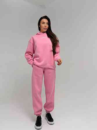 Жіночий стильний спортивний костюм-двійка: худі + штани, тринитка Пен'є на флісі турція Рожевий, 46/48 Одеса