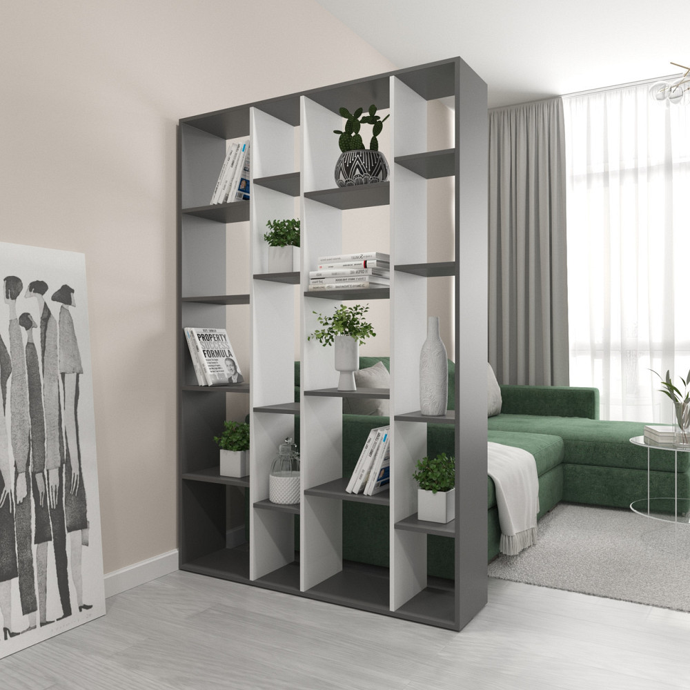 Стеллаж VAYS D-2 Антрацит-Белый, книжная полка с 20 ячейками, этажерка из ЛДСП для дома, игрушек и декора, 117×30×178 см Львов - изображение 1