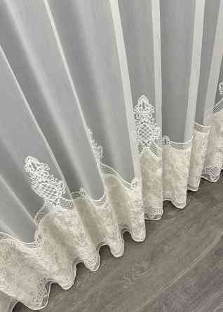 Тюль бамбук с вышивкой и бархатом цвет айвори 1812т Киев