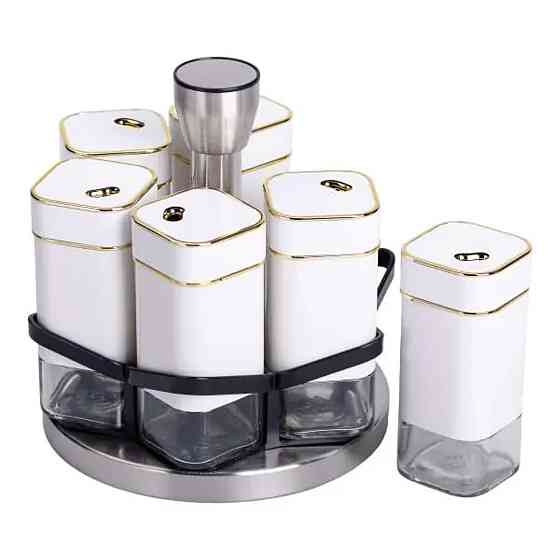 Yiwu Набір для спецій 6 ємностей карусель для приправ на підставці Білий HP-1314 Київ