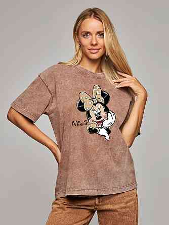 Футболка оверсайз вініж із принтом Мінні-бант Бежевий Харків