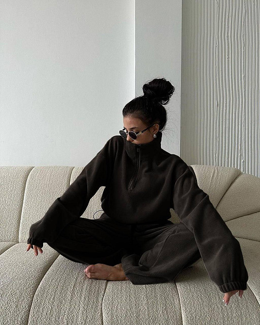 Жіночий теплий повсякденний костюм подвійний двосторонній фліс Чорний, 42/46 Одеса - фото 1