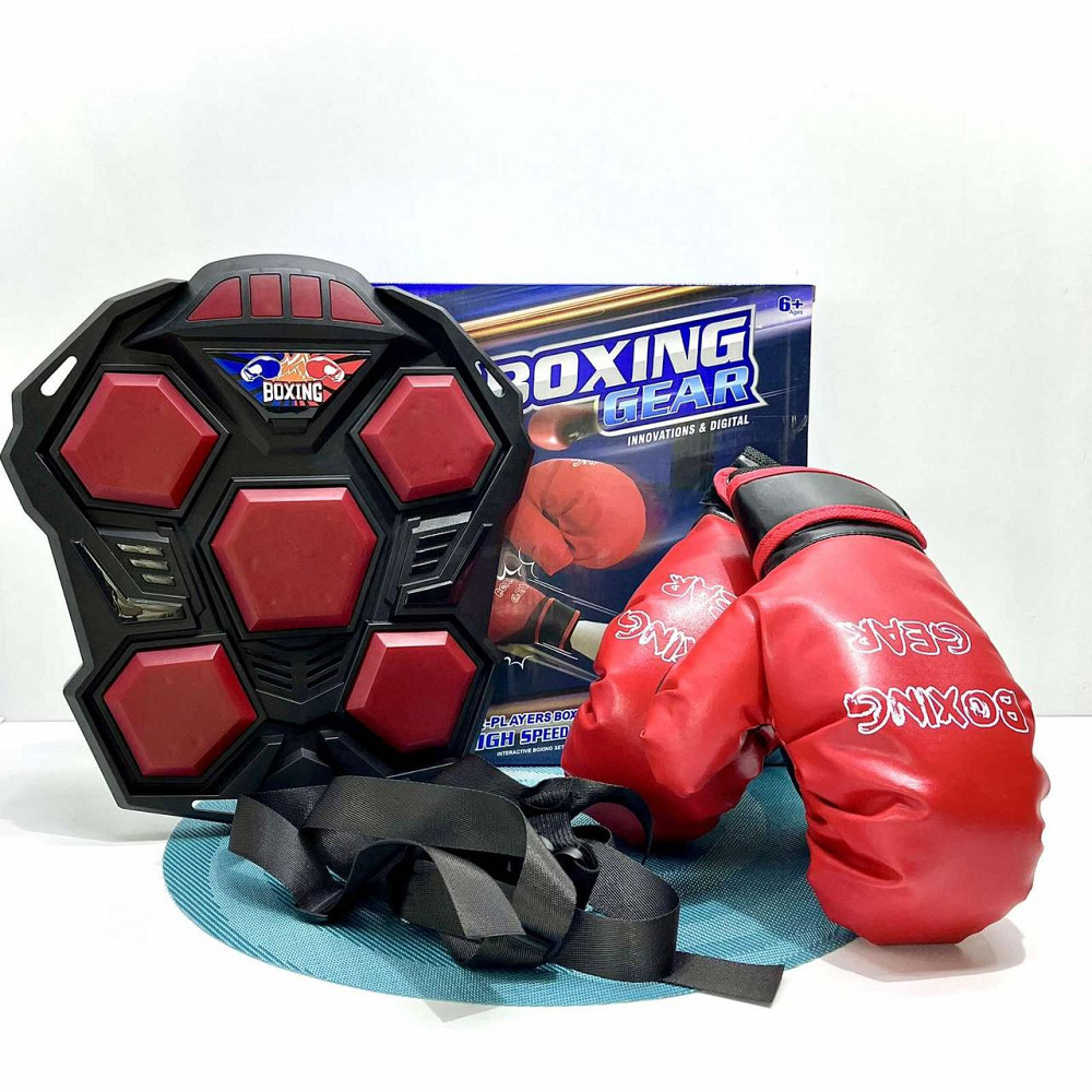 Боксерський набір музика звук світло рукавички 2шт 22см Чорно-червоний (MR 1247) Чернігів - фото 1