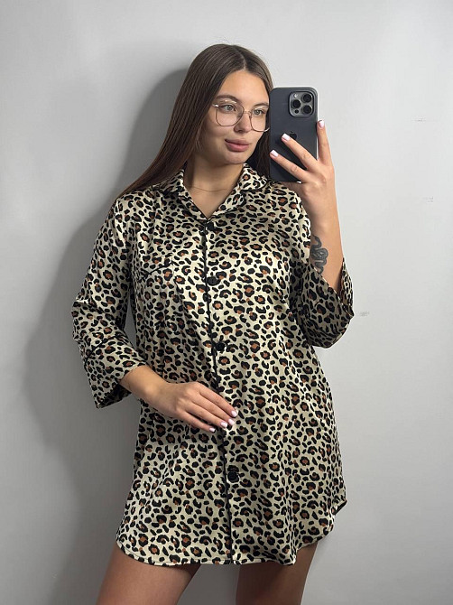 Женская ночная рубашка удлиненная шелковая Леопард 5 L Харьков - изображение 3