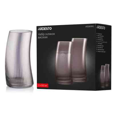 Набір склянок Ardesto Graphite, 500мл, 2шт, скло, сірий (AR2650RG) Вінниця