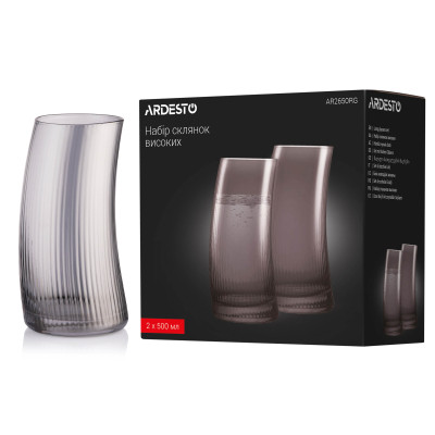 Набір склянок Ardesto Graphite, 500мл, 2шт, скло, сірий (AR2650RG) Вінниця - фото 4