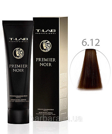 Крем-краска для волос T-LAB Professional Premier Noir Colouring Cream 6.12 темный блонд пепельно-перламутровый Киев - изображение 1