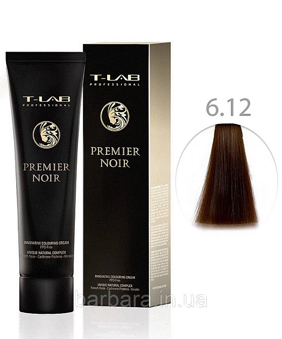 Крем-фарба для волосся T-LAB Professional Premier Noir Colouring Cream 6.12 темный блонд пепельно-перламутровый Київ - фото 1