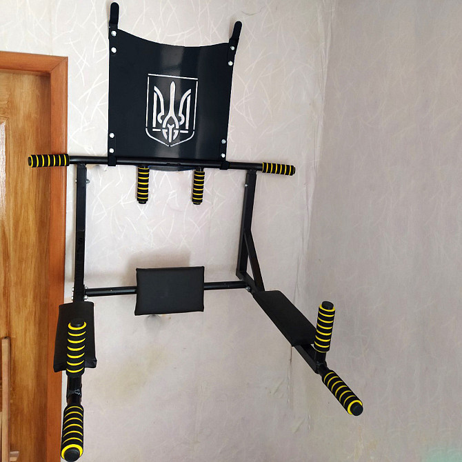 Турник с трезубцем, турник 4 в 1 с гербом Украины настенный с брусьями Харьков - изображение 4