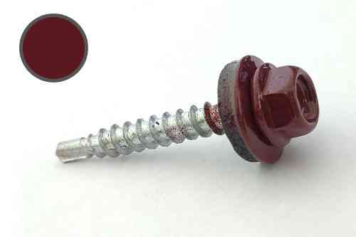 Саморез кровельный 4,8*35 DIN 7504K RAL 3005 по дереву (ящ. 1600шт) (цвет - винно-красный) APRO Ровно
