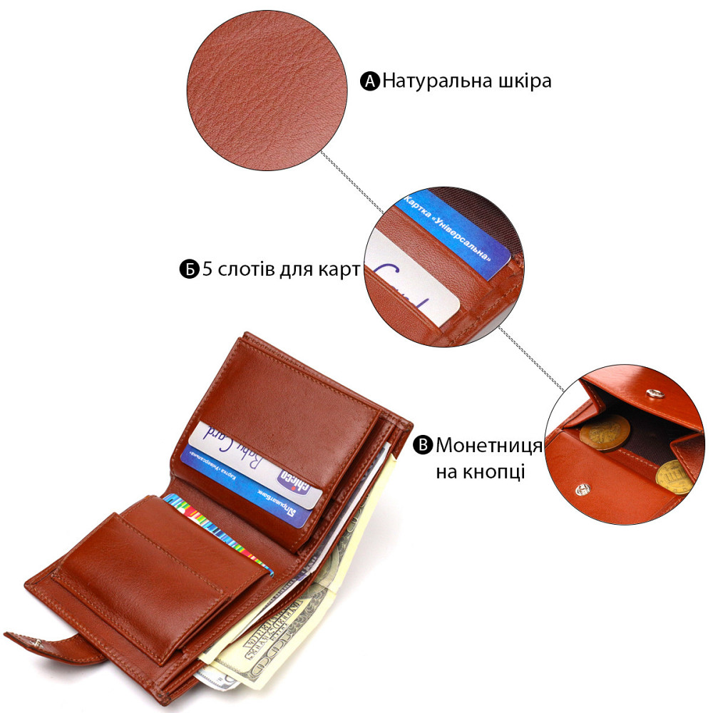 Відмінний чоловічий гаманець з натуральної гладкої шкіри Коричневий (CANPELLINI) Київ - фото 8