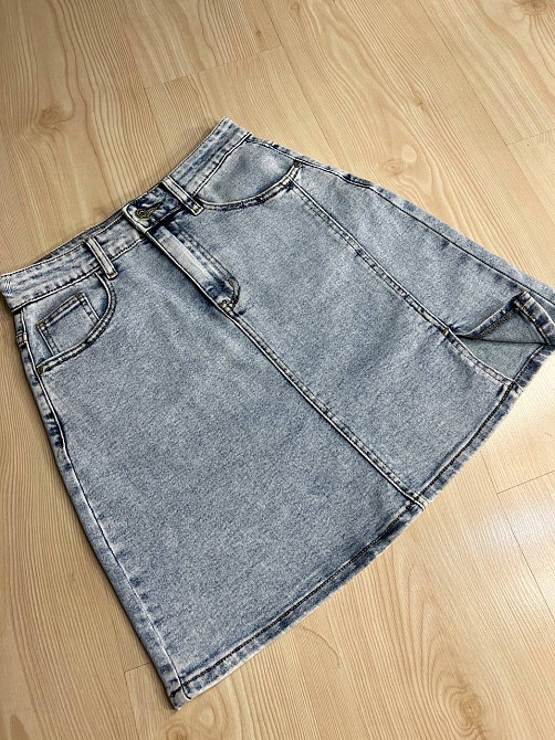 Юбка женская джинсовая Dragon 201 короткая разрез сбоку швы стрейчевая голубая, голубой, 27, 27, 76  Одесса - изображение 8