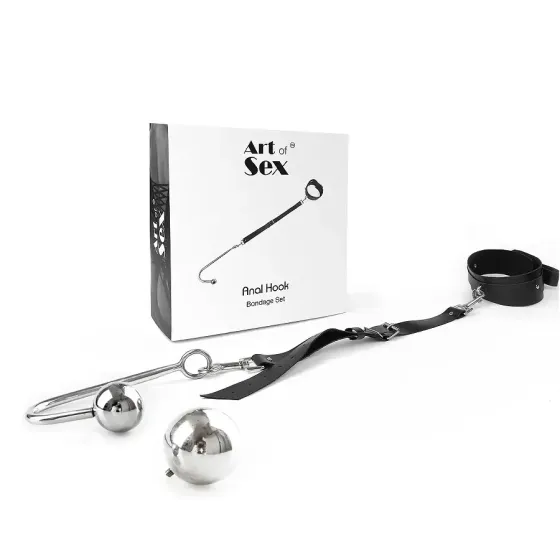 Анальний гак 4 із нашийником з натуральної шкіри Art of Sex - Anal hook, Чорний Львів