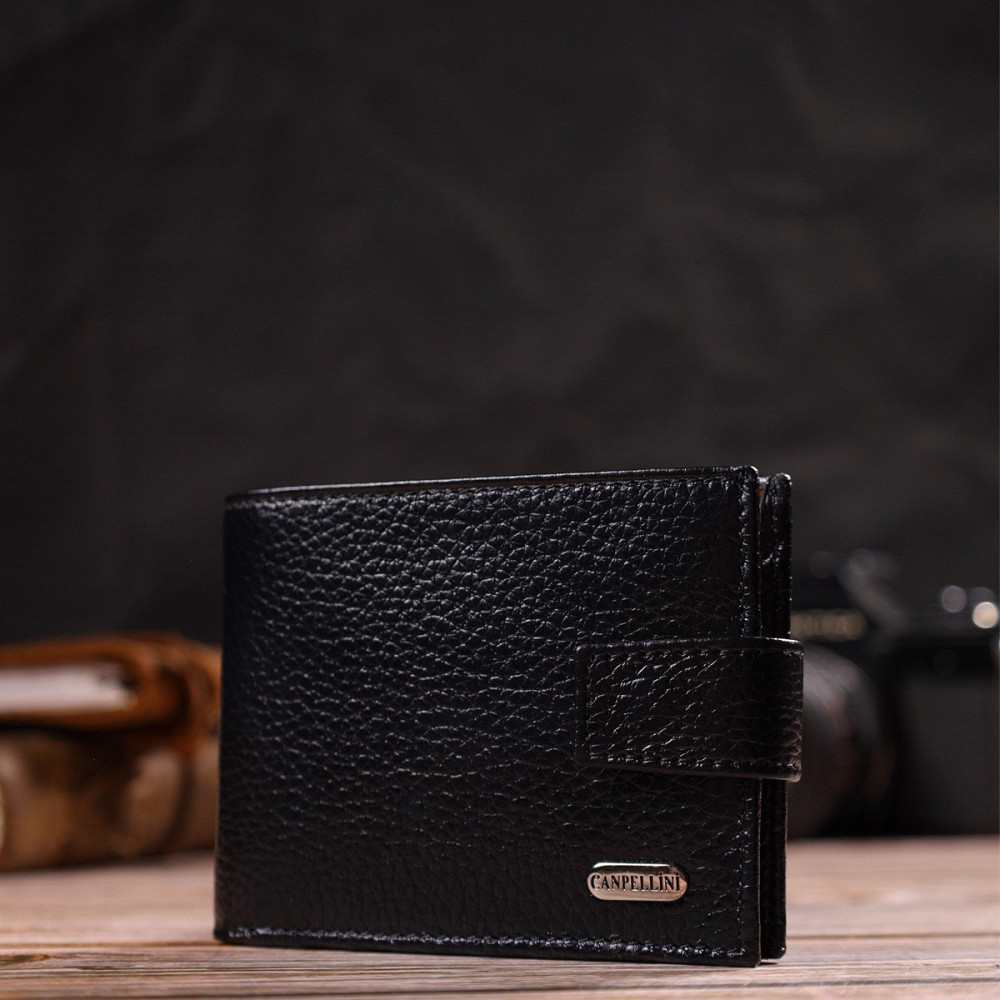 Компактне портмоне для чоловіків у комбінації двох кольорів з натуральної шкіри (CANPELLINI) Київ - фото 3