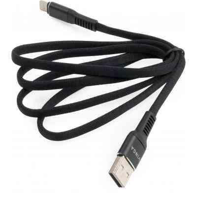 Дата кабель USB 2.0 AM to Lightning 1.0m flat nylon black Vinga (VCPDCLFNB1BK) Винница