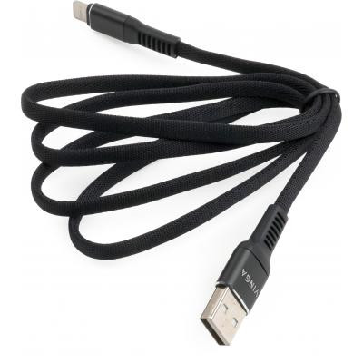 Дата кабель USB 2.0 AM to Lightning 1.0m flat nylon black Vinga (VCPDCLFNB1BK) Вінниця - фото 3