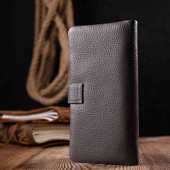 Вертикальное женское портмоне из натуральной кожи KARYA 20999 Серый Киев