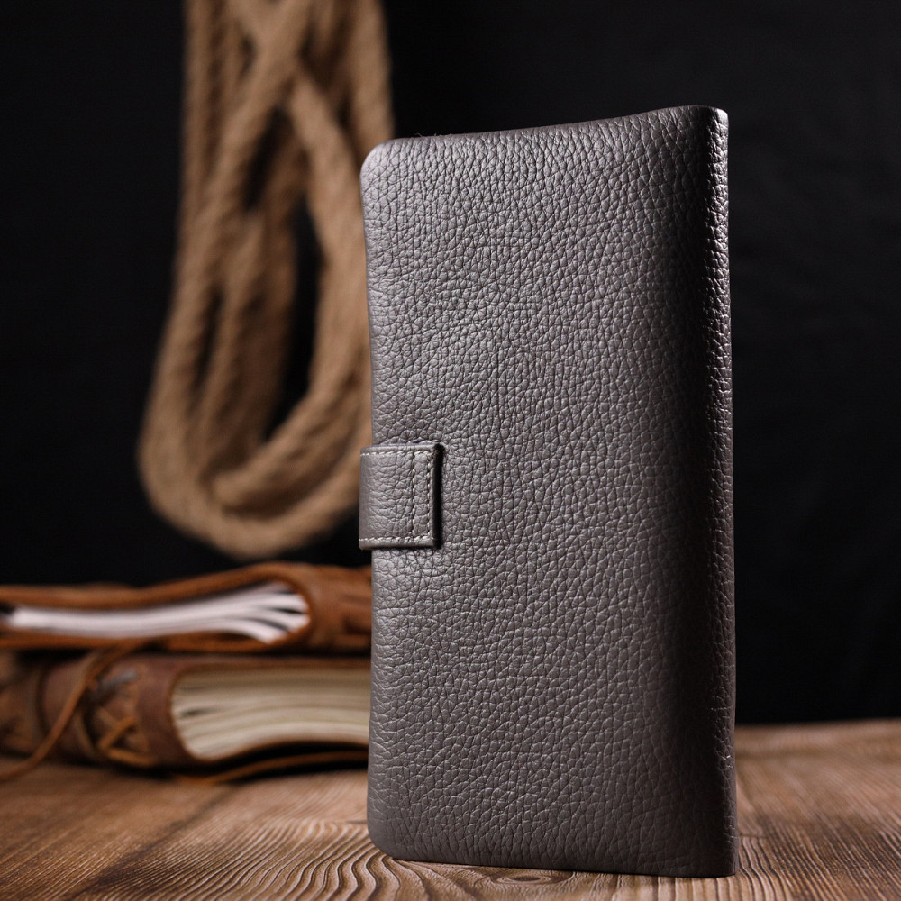 Вертикальне жіноче портмоне з натуральної шкіри KARYA 20999 Сірий Київ - фото 2