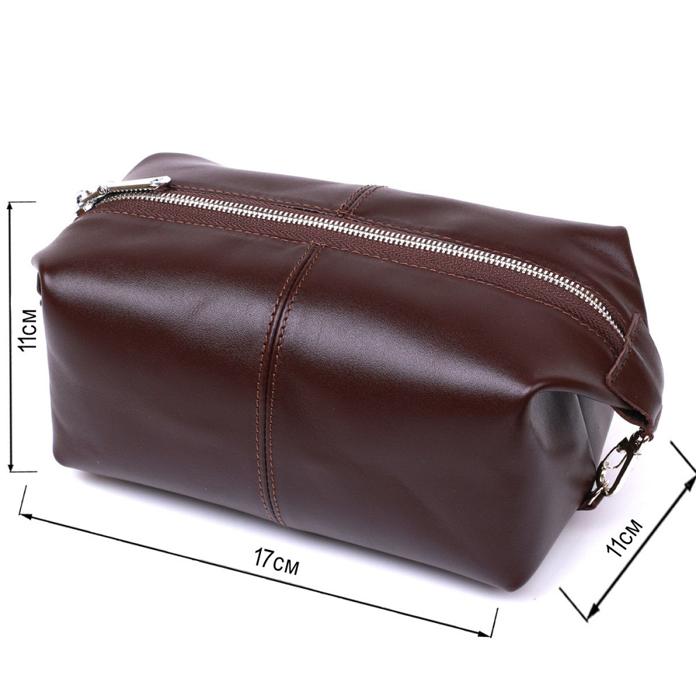 Кожаная глянцевая косметичка Shvigel 16407 Коричневый Киев - изображение 8