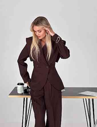 Жіночий стильний костюм для штанів: піджак і штани костюмка Шоколадний, 50/52 Одеса