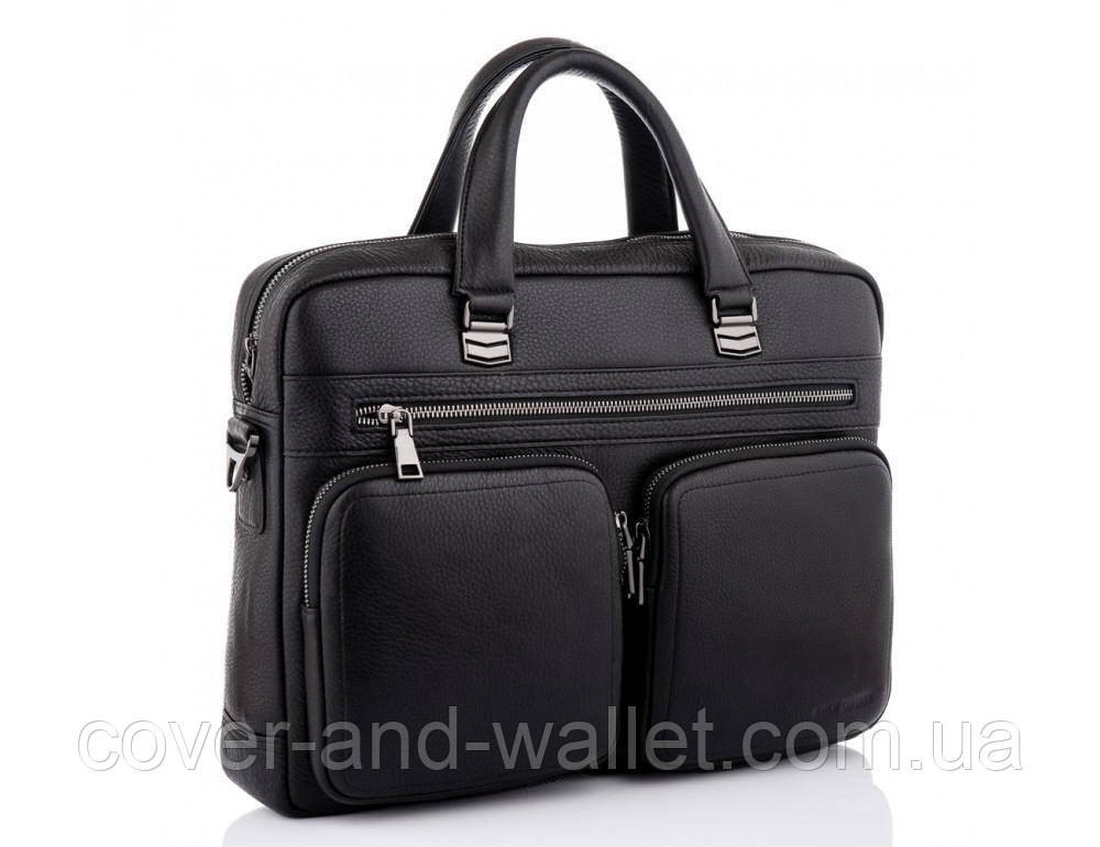 Стильна чоловіча сумка-портфель із натуральної шкіри чорного кольору на блискавці Marco Coverna MC 3496-1 Київ - фото 3