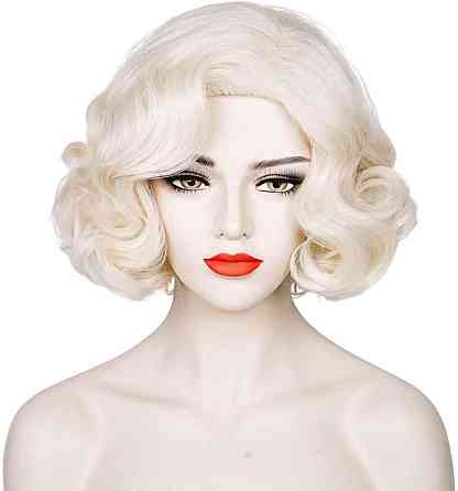 Перука коротка блонд в стилі Мерлін Монро світла кучерява вінтажна ретро, термостійке синтетичне волосся для косплею, зміни образу Київ