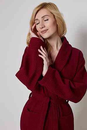 Женский вафельный халат Ideal Textile длинный бордовый (56860619) 3XL Черновцы