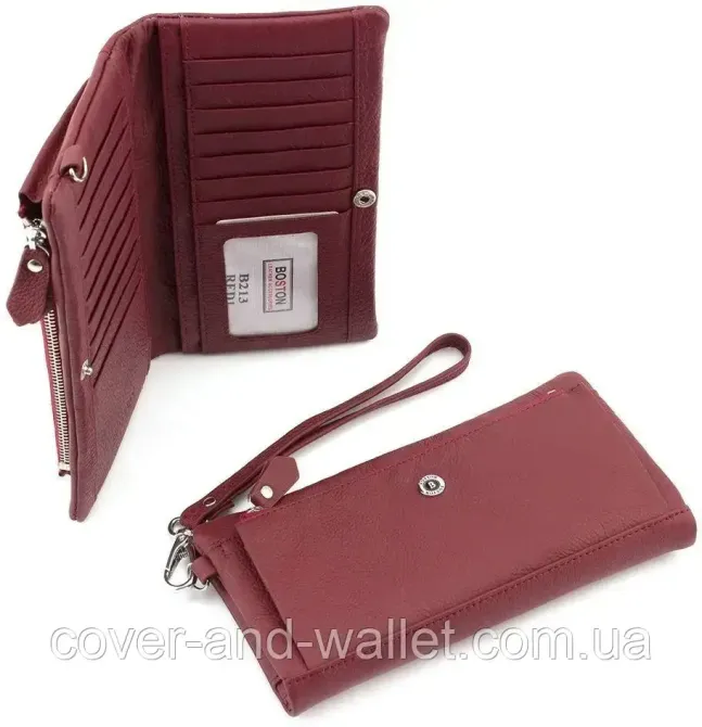 Удобный розовый женский кожаный кошелек купюрник Boston Бордовый Киев - изображение 7