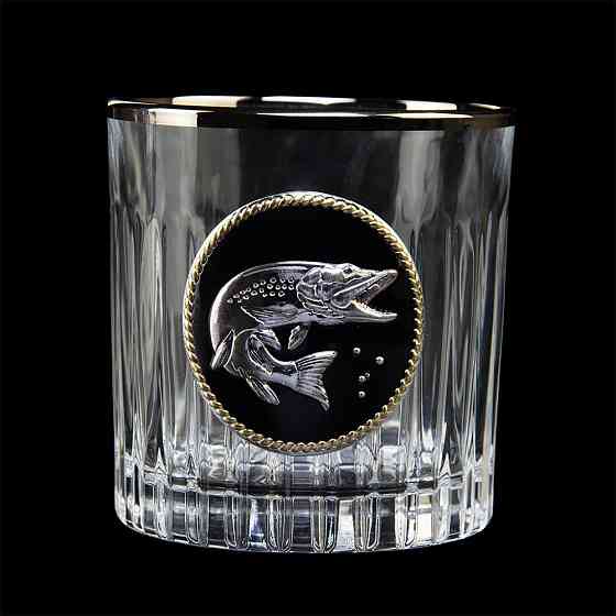 Набір для віскі “GOLDFISH” 6 келихів 360 мл, графін 750 мл, кришталь з платиною, зображення зі срібла з позолотою Рівне