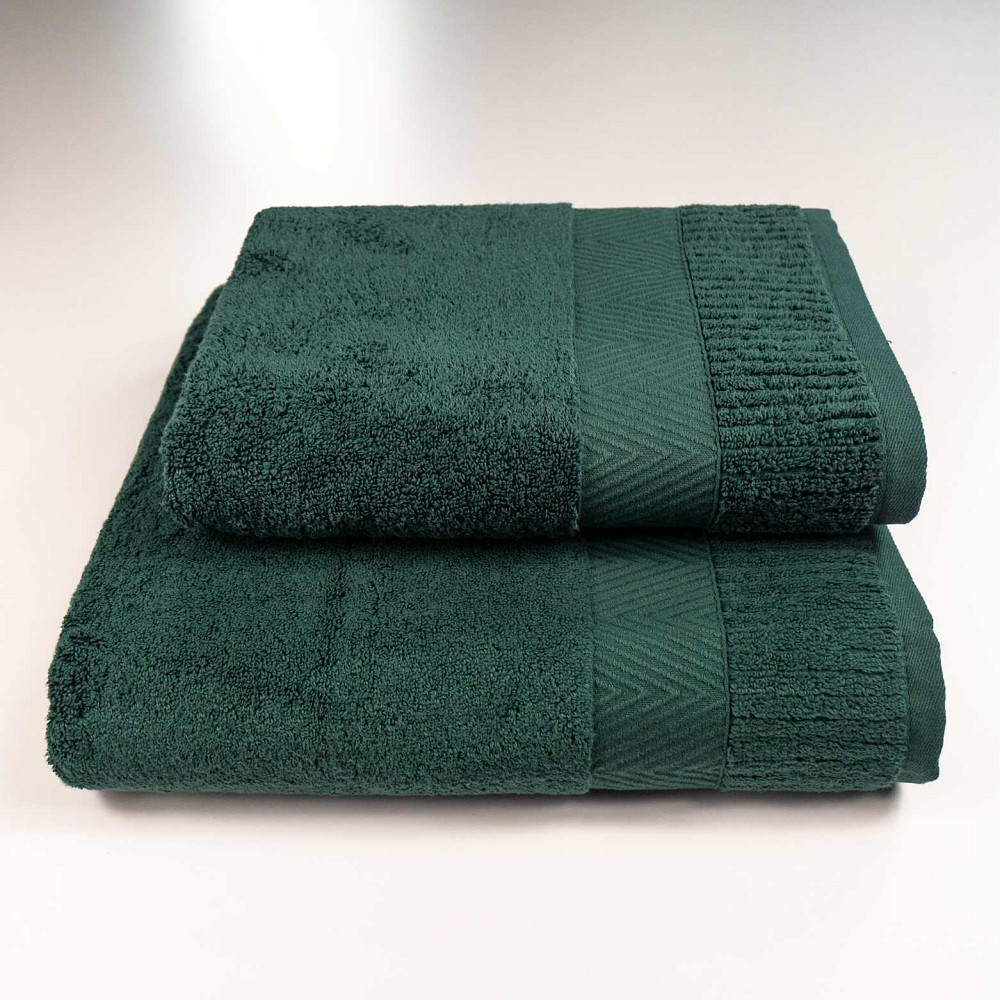 Набор махровых полотенец Зеро Твист Бордюр 2шт 50x90см, 70x140см 550г/м2 (Зеленый) Сумы - изображение 1
