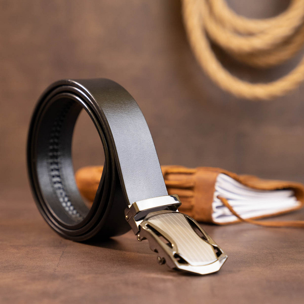 Ремінь чоловічий з пряжкою автомат Vintage 20355 Чорний Київ - фото 9