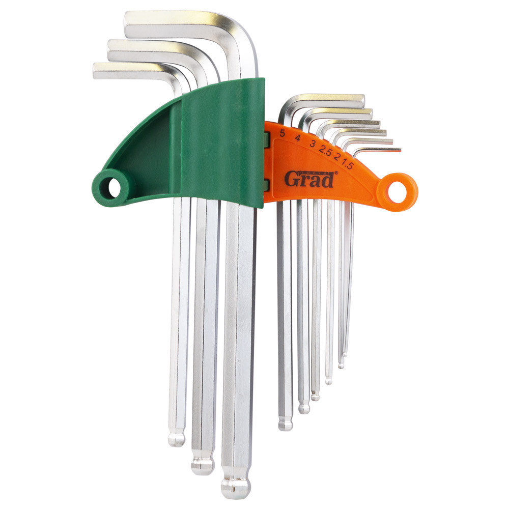 Grad Ключи шестигранные 9шт 1.5-10мм CrV (средние шар) GRAD (4022185) Коломыя - изображение 4