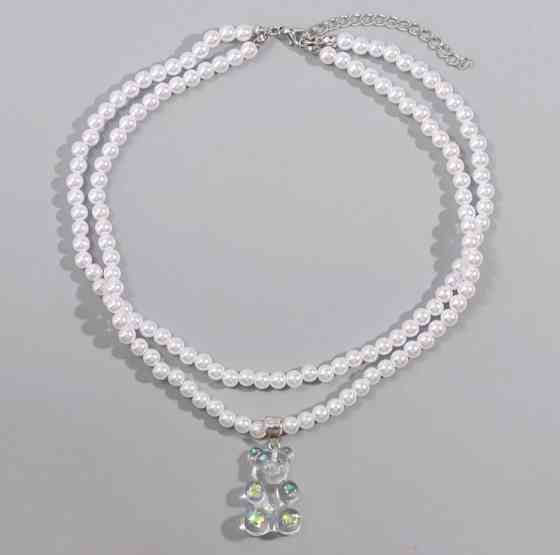 Ожерелье с мармеладным мишкой перламутровый - длина 37см, размер мишки 3*2см Киев