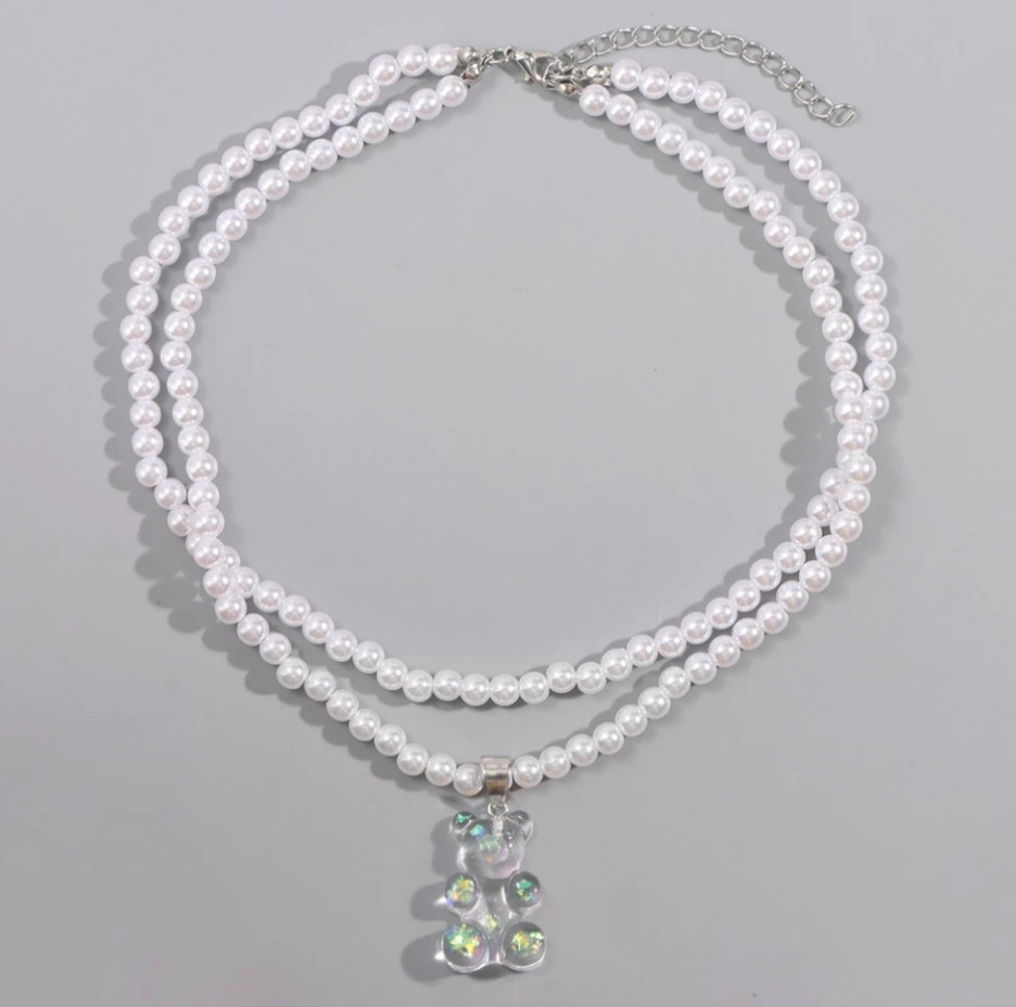 Ожерелье с мармеладным мишкой перламутровый - длина 37см, размер мишки 3*2см Киев - изображение 1