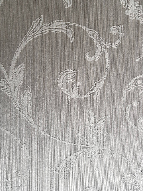 Шпалери текстильні 0.53х10.05 Rasch Textil Valentina класика завитки вензелі структурні біло сіре на сірому Київ - фото 3