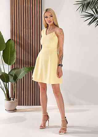 Женское коктейльное мини платье из плотной костюмки Лимонный, 46 Одесса