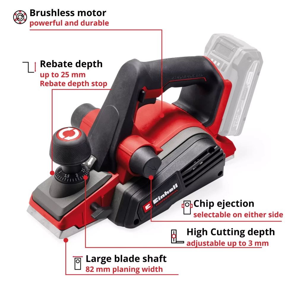 Рубанок акумуляторний безщітковий Einhell Professional TP-PL 18/3 Li BL-Solo (4345405) без акума і зп Київ - фото 2