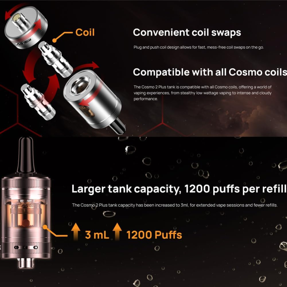 Вейп Мод Бокс VAPTIO Cosmo 2 потужна продуктивність, елегантний дизайн, довговічна батарея, розширені функції, ємність 3 мл Київ - фото 9