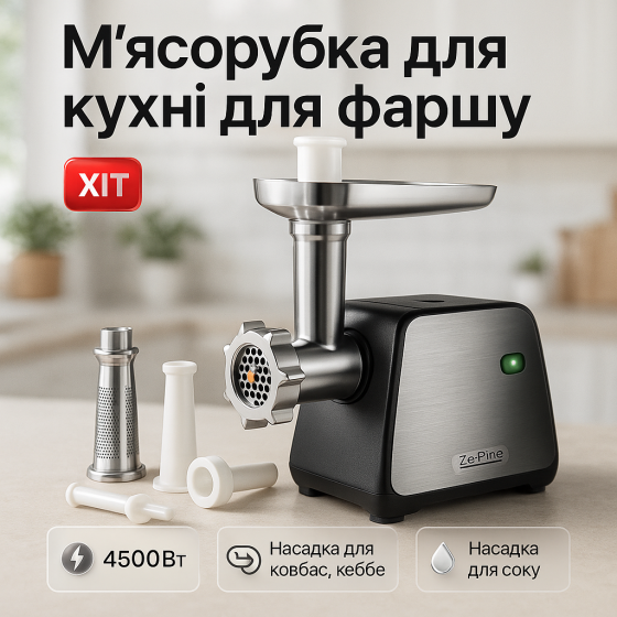 М'ясорубка система реверсу, Електром'ясорубка з насадками для овочів М'з решіткою для фаршу ZK-54 Львів