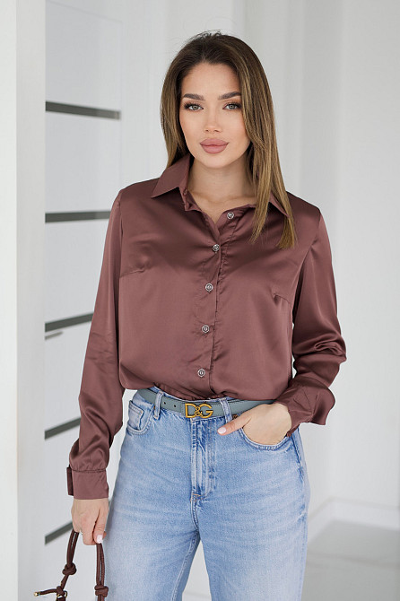 Жіноча шовкова сорочка класична Milena 42-44, Шоколадний Київ - фото 1