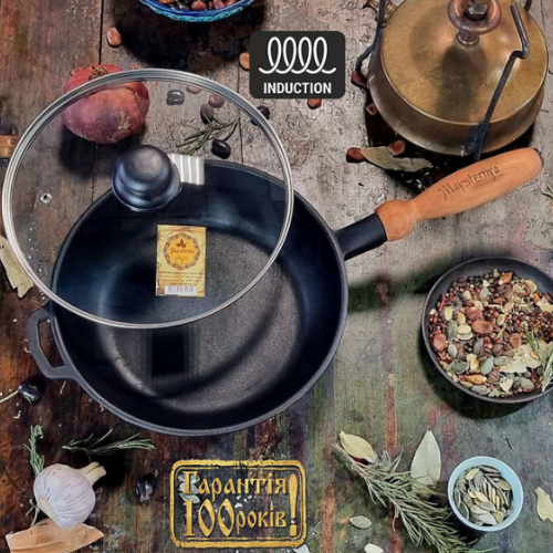 Сковорідка 24*6см скляна кришка з дерев'яною ручкою чавунна лита Т304С3 Майстерня Житомир - фото 6